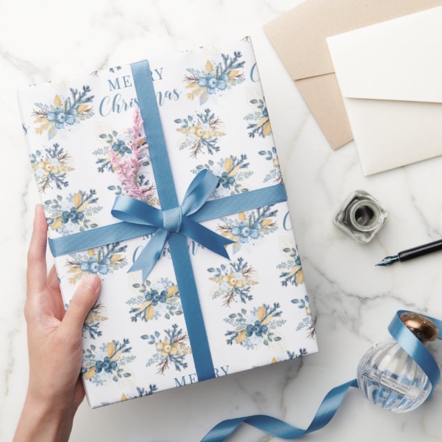 Papier Cadeau Bleu baies d'hiver joyeux papier d'emballage de No (Cadeaux)