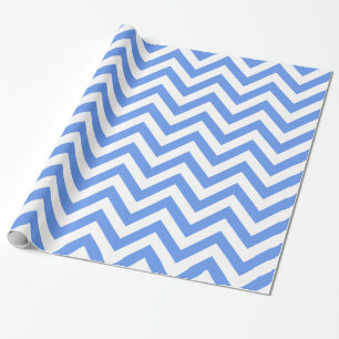 Papier Cadeau Bleu Barbeau Blanc XL Motif Chevron ZigZag