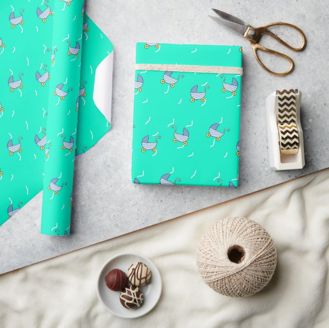 Papier Cadeau Bleu bébé pram (Artisanat)