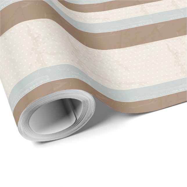 Papier Cadeau Bleu Beige Brown Pois doux Arrière - plan rétro (Coin rond)