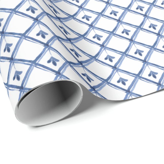 Papier Cadeau Bleu Blanc céramique Look Diamond Motif Cadeau (Coin rond)