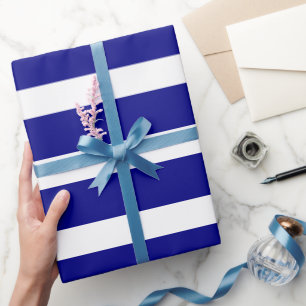 Papier Cadeau Bleu blanc classique Horizontal rayé