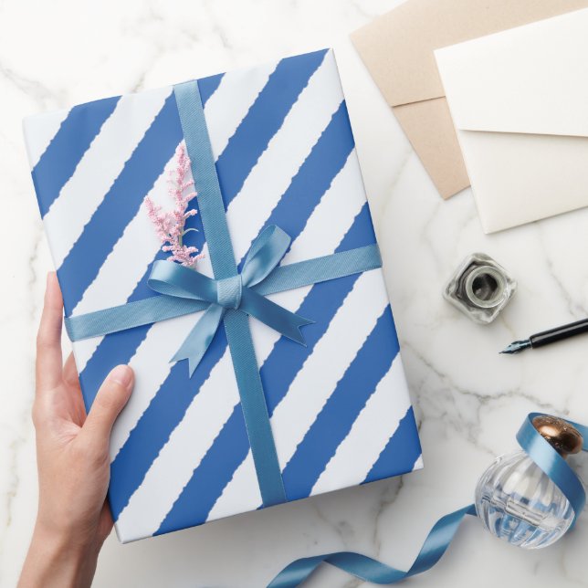 Papier Cadeau Bleu blanc dévêtu Diagonal rayures Faux Tordu (Cadeaux)
