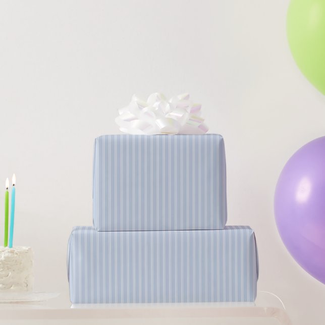 Papier Cadeau Bleu Blanc Double Rayures Anniversaire (Cadeaux de fête)