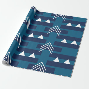 Papier Cadeau Bleu Blanc Géométrique