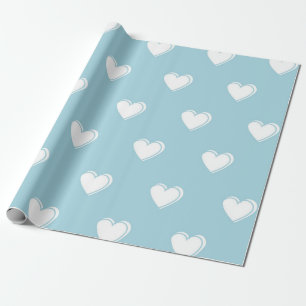 Papier Cadeau Bleu blanc mignon simple Motif de coeur