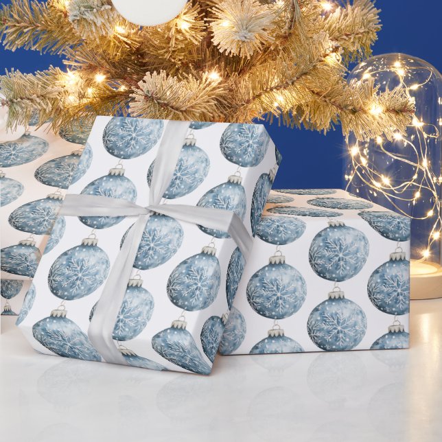 Papier Cadeau Bleu Blanc Noël Snowflakes Ornements (Vacances)