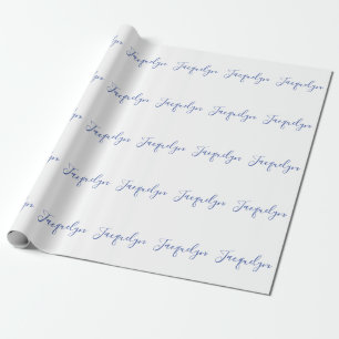 Papier Cadeau Bleu Blanc Plaine Élégant Moderne Calligraphie Nom