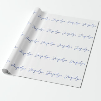 Papier Cadeau Bleu Blanc Plaine Élégant Moderne Calligraphie Nom