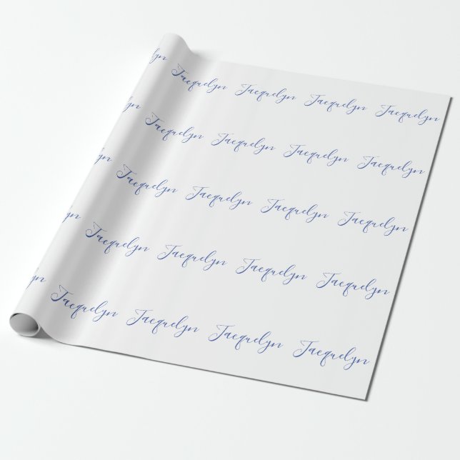 Papier Cadeau Bleu Blanc Plaine Élégant Moderne Calligraphie Nom (Déroulé)