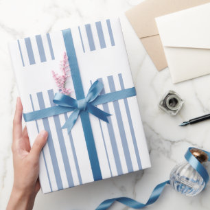 Papier Cadeau Bleu & Blanc Rayure Carré