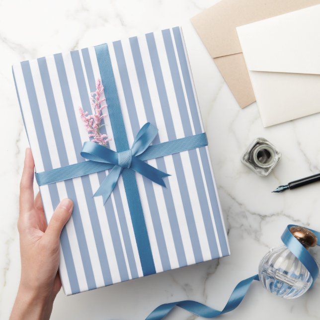 Papier Cadeau Bleu & Blanc Rayure Carré (Cadeaux)