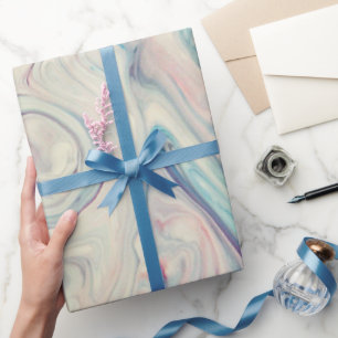 Papier Cadeau Bleu blanc rose moderne Fluid Marbling Art Abstrai