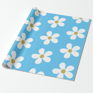 Papier Cadeau Bleu Blanc Simple Maisy Or