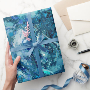 Papier Cadeau Bleu Blanc Turquoise Mer vague Splash Abstraction