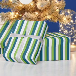 Papier Cadeau Bleu Blanc Vert Frappes Verticales