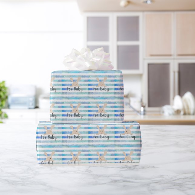 Papier Cadeau Bleu Bleu Aquarelle Lapin Pour Bébé (Créateur téléchargé)