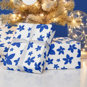 Papier Cadeau Bleu Bleu Cobalt Motif Floral