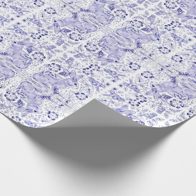 Papier Cadeau Bleu Bleu Lapin Lapin Oiseaux de lapin Dedham Pâqu (Coin)