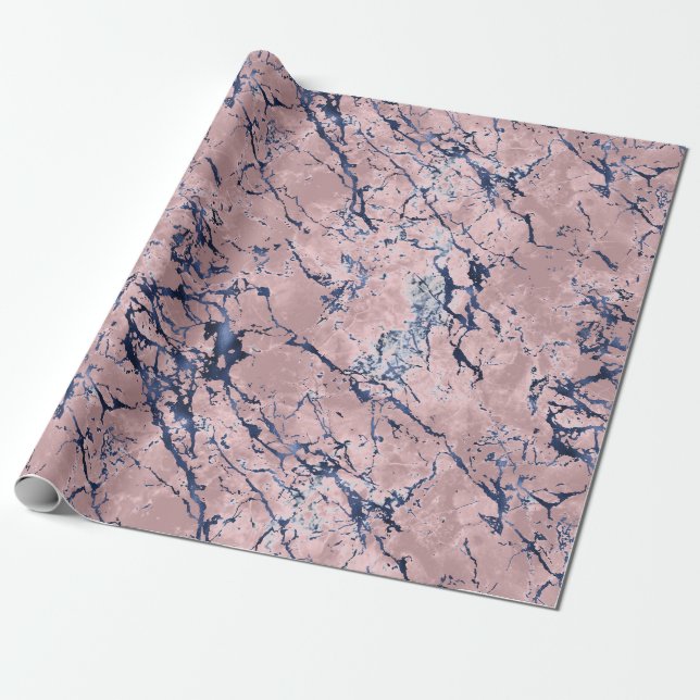 Papier Cadeau Bleu bleu marine rose  (Déroulé)