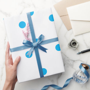 Papier Cadeau Bleu Ciel À Points Blanc Personnalisé Couleur Fête