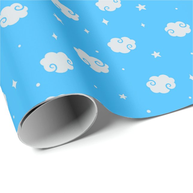 Papier Cadeau Bleu Ciel Profond - Dans Les Nuages Enveloppant Le (Coin rond)