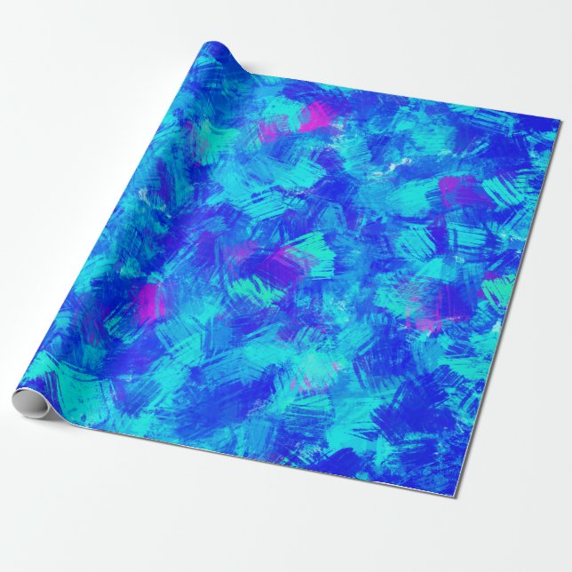 Papier Cadeau Bleu clair Abstrait Brush Strokes Design (Déroulé)