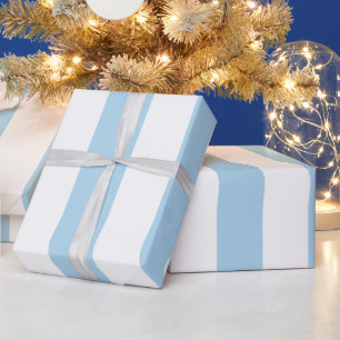 Papier Cadeau Bleu Clair Blanc Motif à Rayures Extra Large