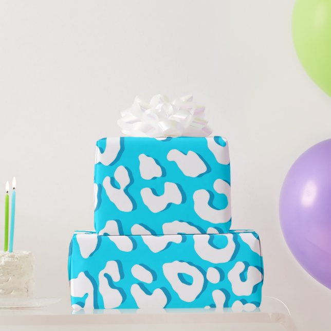 Papier Cadeau Bleu clair Empreinte de léopard blanc (Cadeaux de fête)