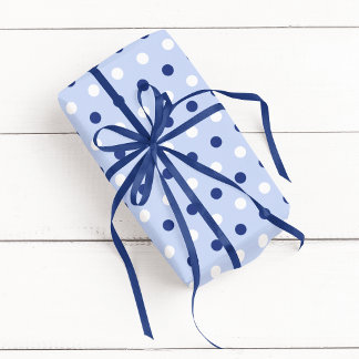 Papier Cadeau Bleu clair et foncé avec pois tricolores blancs