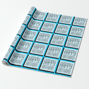 Papier Cadeau Bleu clair géométrique Joyeux anniversaire