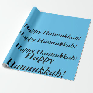 Papier Cadeau bleu clair Happy Hannukkah cadeau envelopper juste