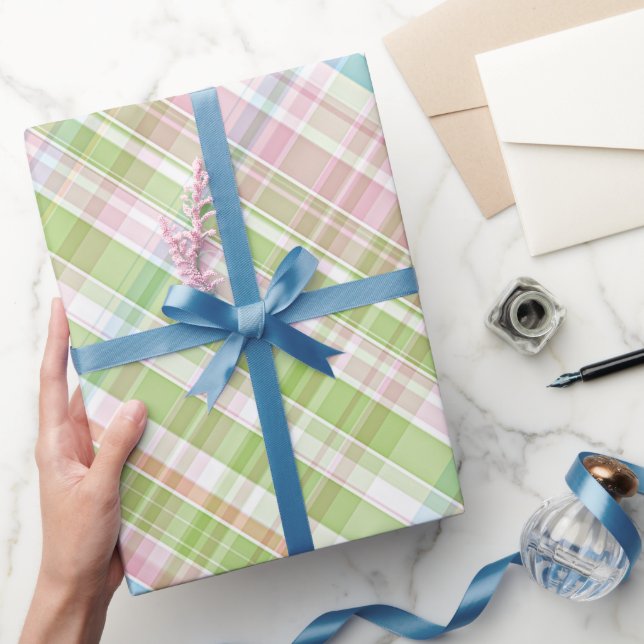 Papier Cadeau Bleu clair Vert Doux Rose Plaid Art Motif (Cadeaux)