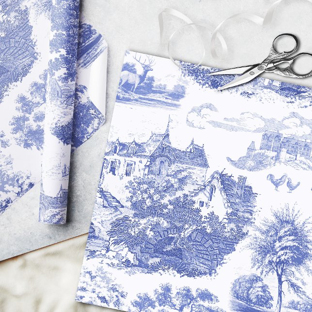Papier Cadeau Bleu classique Vintage Toile de Château (Créateur téléchargé)