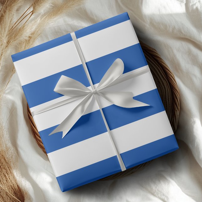 Papier Cadeau Bleu cobalt blanc rayé horizontal large (Créateur téléchargé)