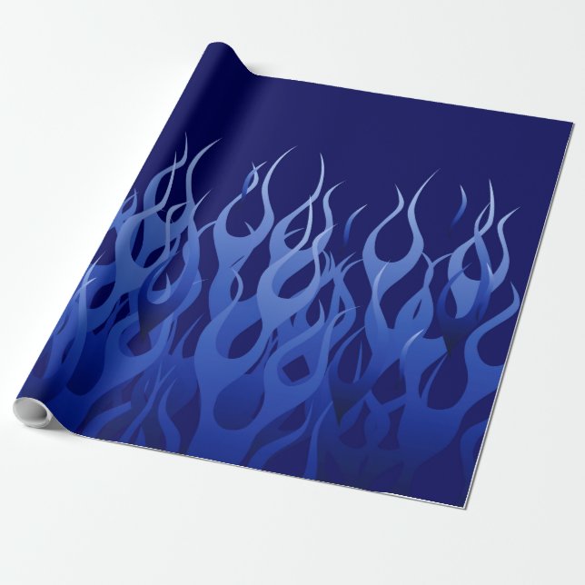 Papier Cadeau Bleu cool sur Blue Racing Flames décorative (Déroulé)