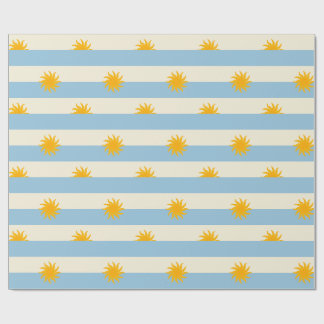 Papier cadeau bleu crème rayé soleil levant doré