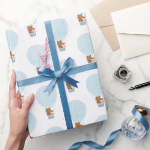 Papier Cadeau Bleu d'animal de bois à air chaud