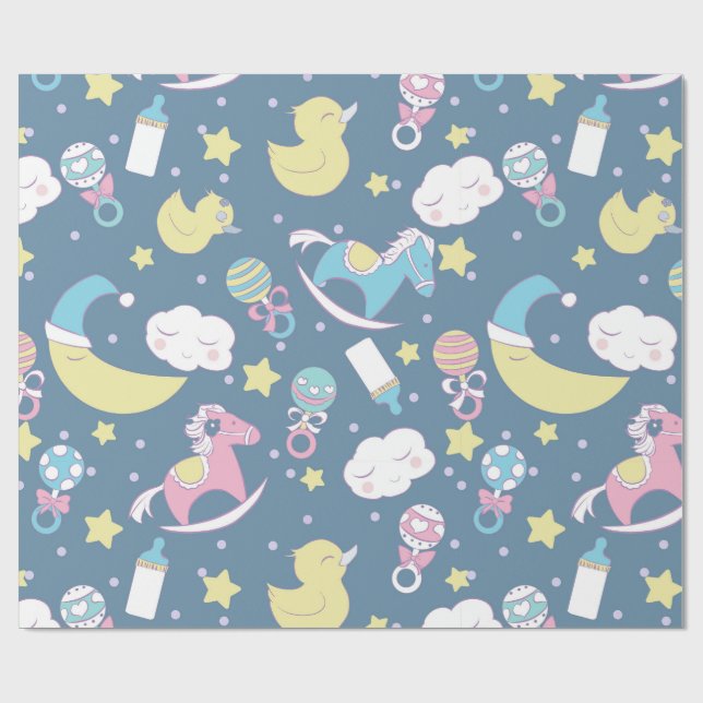Papier Cadeau Bleu de baby shower de canard (Plat)