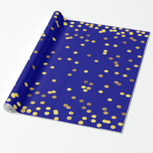 Papier Cadeau Bleu de confettis de feuille d'or