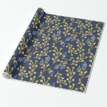 Papier Cadeau Bleu de marine aquarelle floral aux baies<br><div class="desc">Ajoutez une touche d'élégance à vos cadeaux avec ce magnifique papier d'emballage, doté d'un fond bleu marine orné de délicates baies et feuillages à l'aquarelle dans des tons dorés et bleus doux. Idéal pour les cadeaux de fêtes, les anniversaires et les occasions spéciales, ce motif floral apporte de la sophistication...</div>