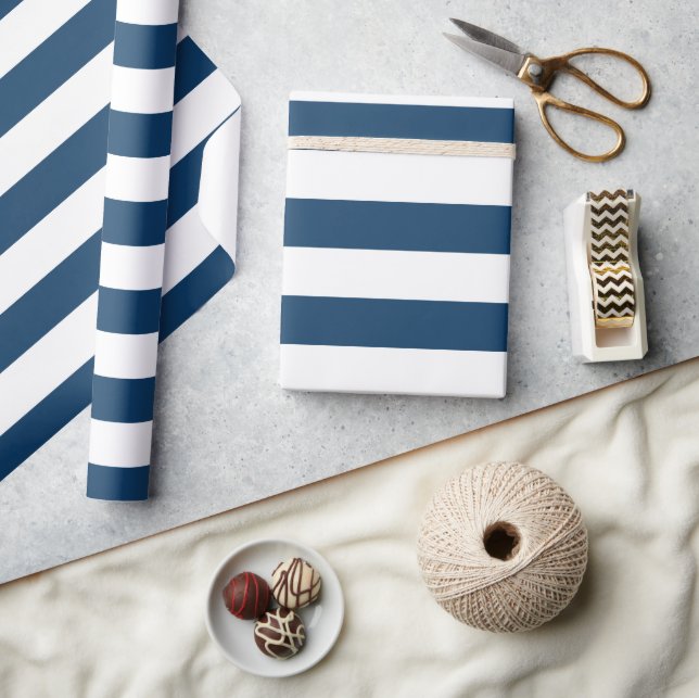 Papier Cadeau Bleu de marine, Blancs, Motif rayé (Artisanat)