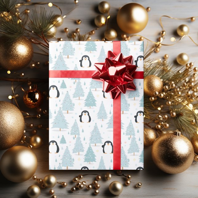 Papier Cadeau Bleu de pingouin d'hiver (Créateur téléchargé)