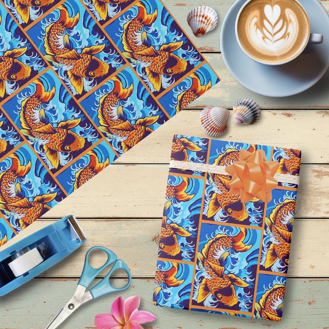 Papier Cadeau Bleu de poisson orange Koi (Créateur téléchargé)