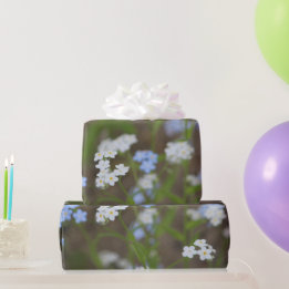 Papier Cadeau Bleu délicat et floral blanc