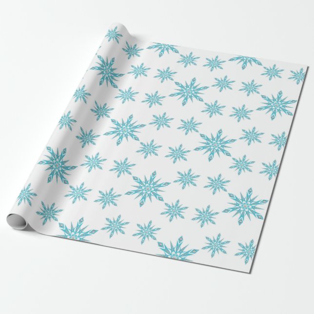 Papier Cadeau Bleu Diamant Snowflake Motif Noël (Déroulé)