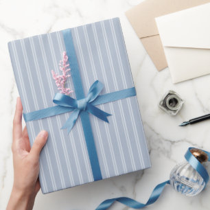 Papier Cadeau Bleu Double Minces Rayures Blanches Anniversaire