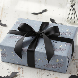 Papier Cadeau Bleu Éffrayant adorable chauves-souris Halloween