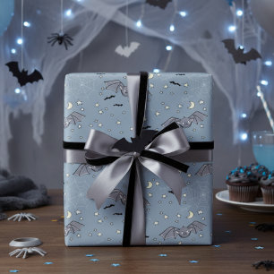 Papier Cadeau Bleu Éffrayant adorable chauves-souris Halloween