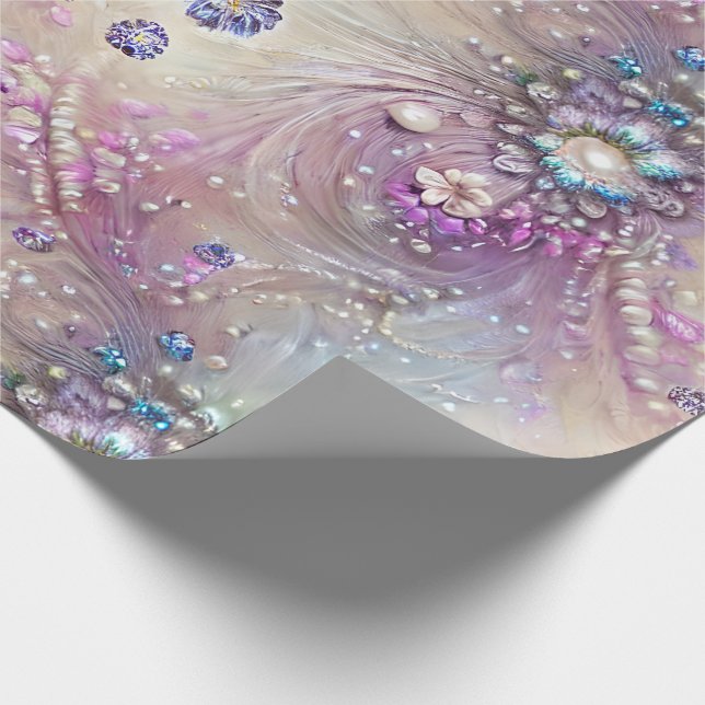 Papier Cadeau Bleu Élégant, Gris, Plumes, Perles, Perles, Léger (Coin)